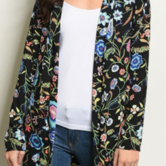 Sally Multi Color Floral Maxi Kimono Made In USA - Picture 2 of 7